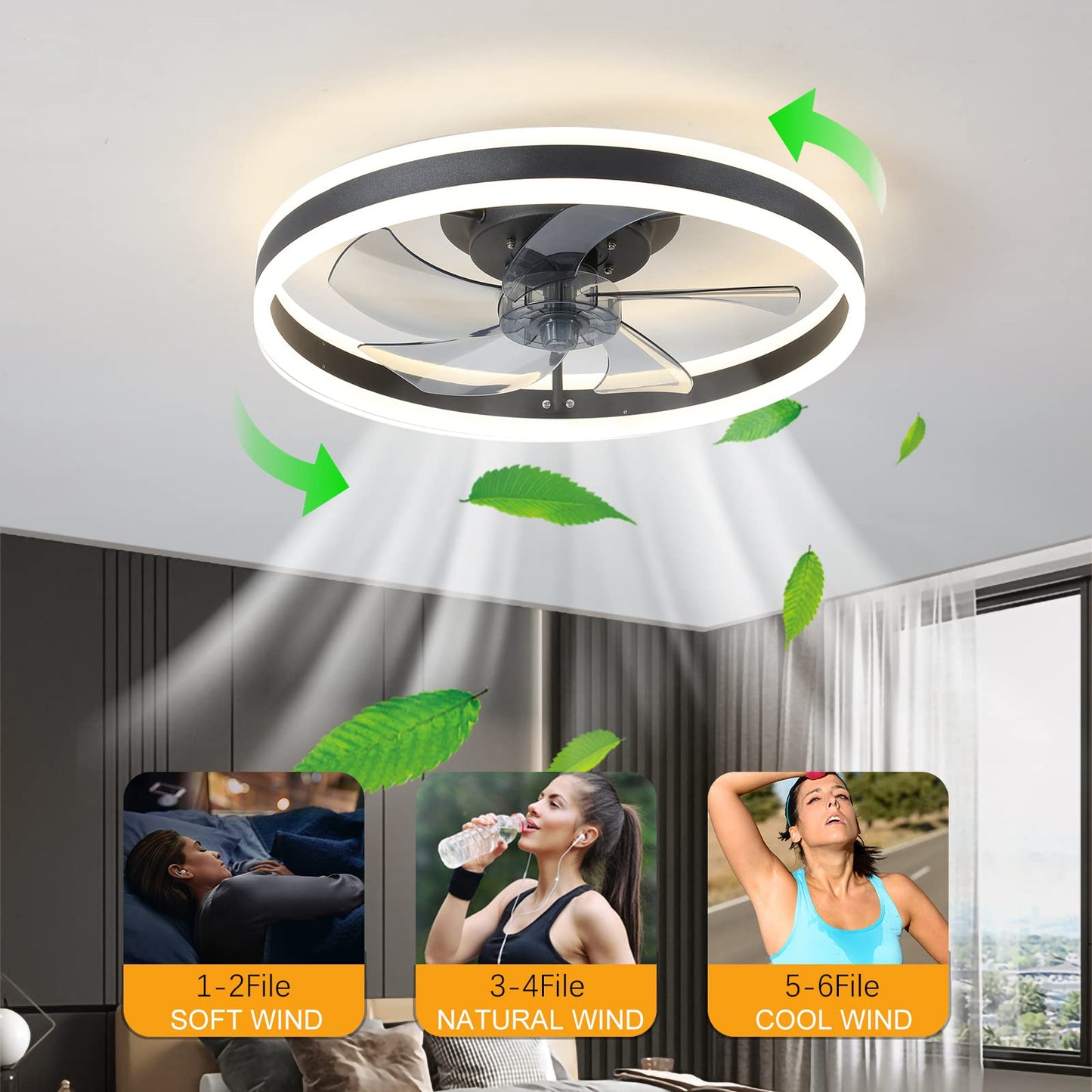 YIHANTLZ Smart Ceiling Fan with Light, 6-Speed Quiet Reversible Fan with Remote Control, 25W LED Light with Adjustable Brightness & Color Temperature