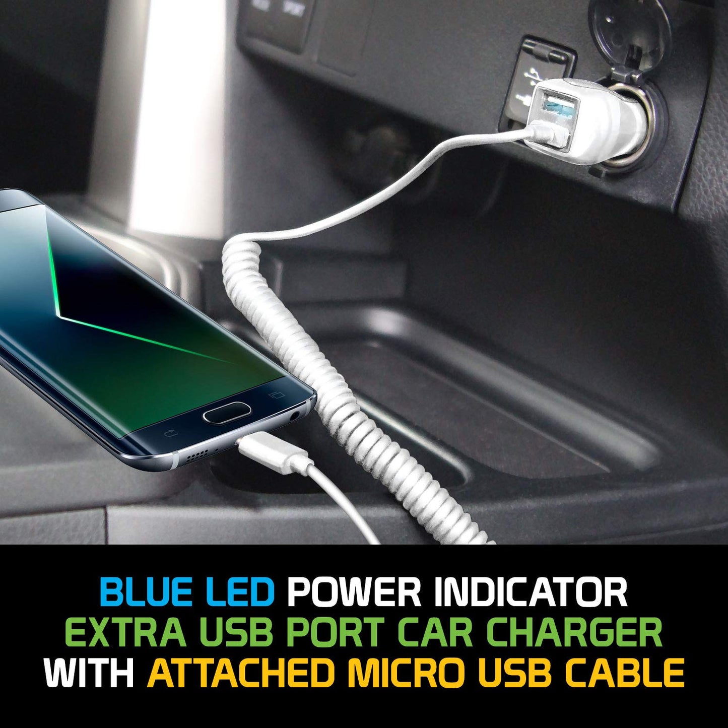 Cellet Fast Charging 2.4 Amp Dual USB Car Charger with 6ft Micro USB Cable