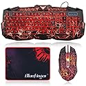 BlueFinger Backlit Gaming Keyboard and Mouse Combo,USB Wired Backlit Keyboard Mouse Game Set,Multimedia Keys,3 Color LED Crack Illumination Keyboard