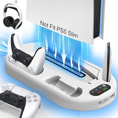 AMZDM PS5 Stand Cooling Station with Dual PS5 Charging Station & Controller Charger, White