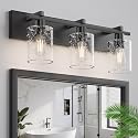 Espird Bathroom Vanity Light,3 Light Matte Black Light Fixture with Thickened Seeded Glass Shade, 21 inch Modern Wall Sconce,Vanity Light Over Mirror