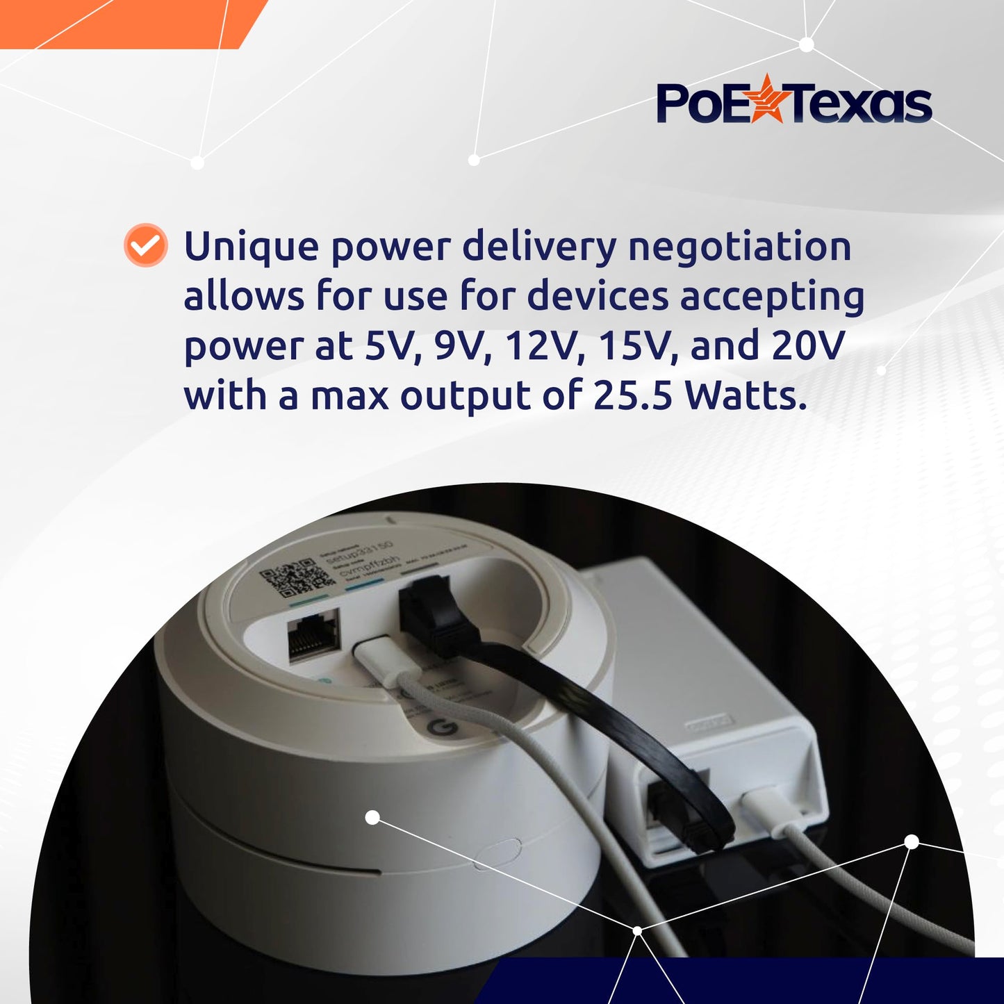 PoE Texas PoE+ Power and Separate Gigabit Data, Compatible with Google Mesh, Eero, Nest Cam, Apple Pro, Air, & Mini Tablets, Google Pixel, Surface Go