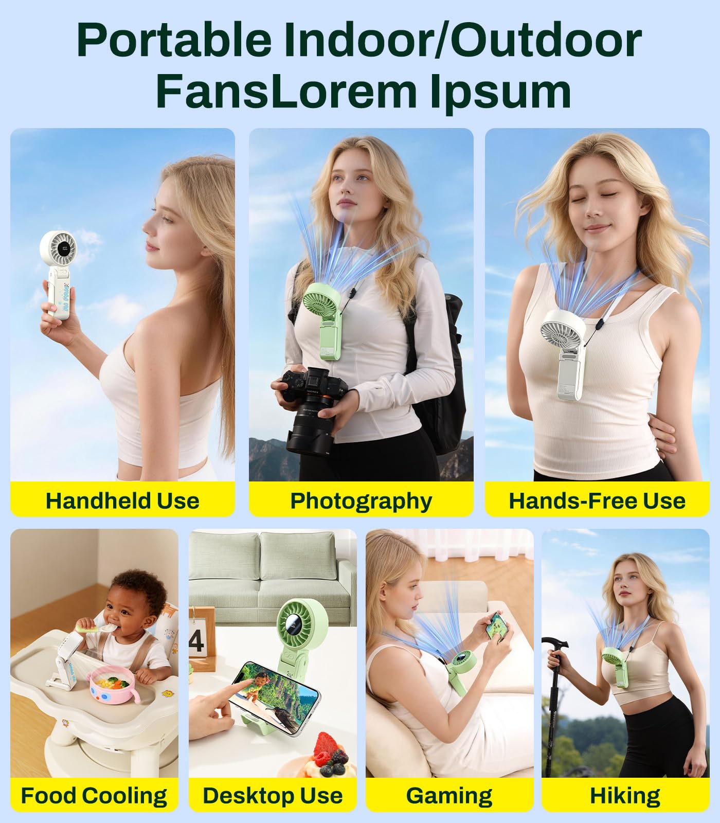 Blissfuhue 3 IN 1 Handheld Mini Fan - Portable Fan