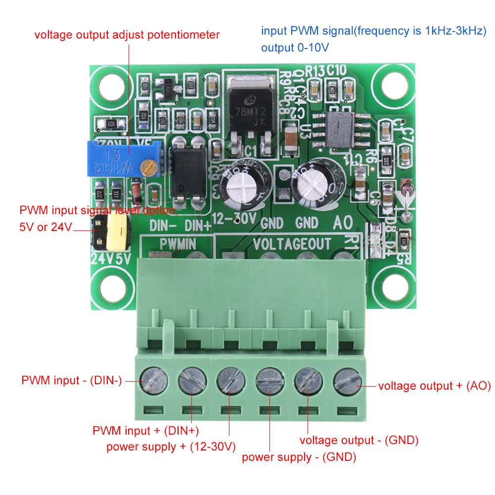 PWM Converter Module 1-3KHZ 0-10V PWM to Voltage Adjustable Digital Analog Converter Module PLC