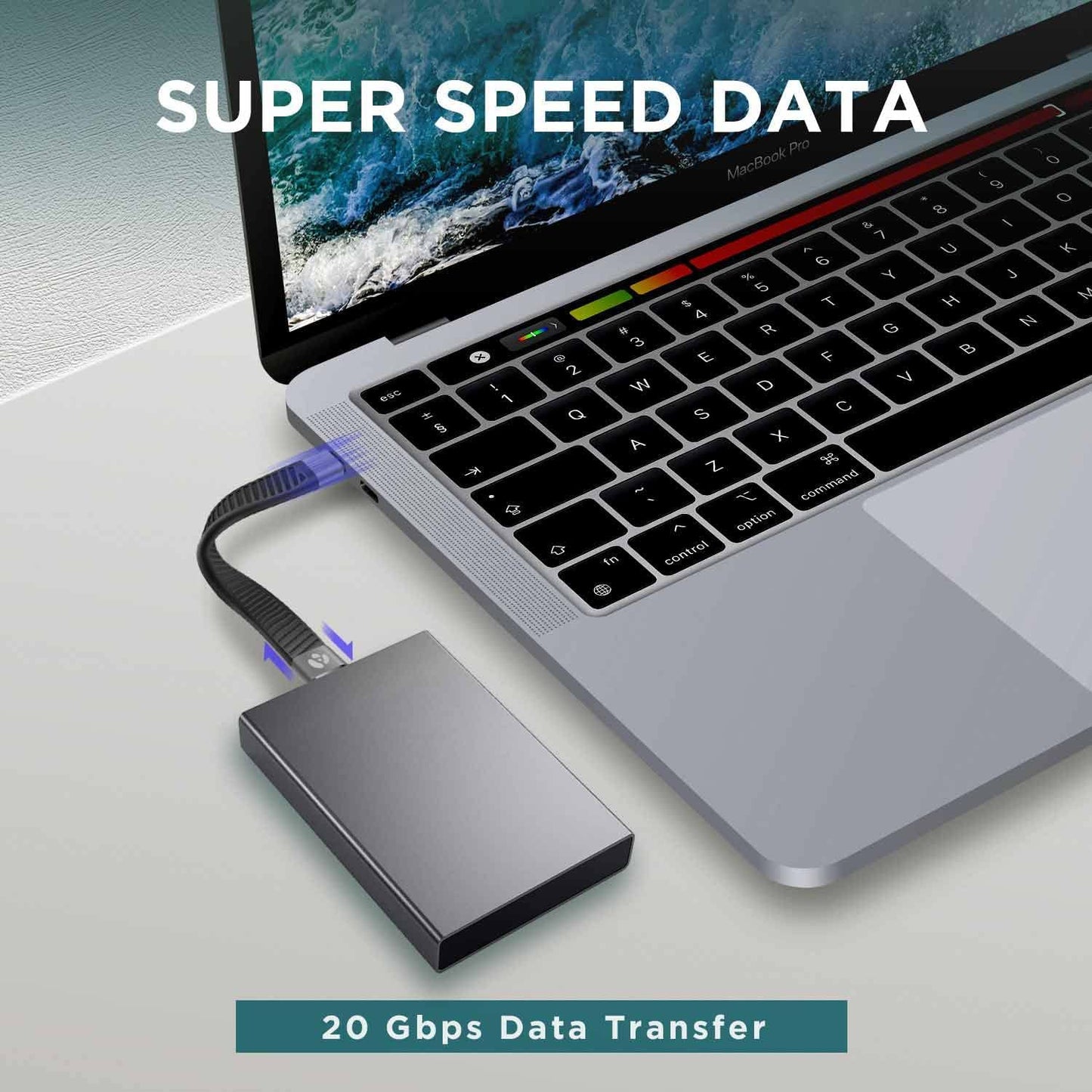 Afterplug Short USB-C to USB-C Fast Charger Cable, 5 inch, 20 Gbps, 100W, Thunderbolt 3/4/5 & USB4 Compatible, for iPhone 15 & 16, iPad, MacBook