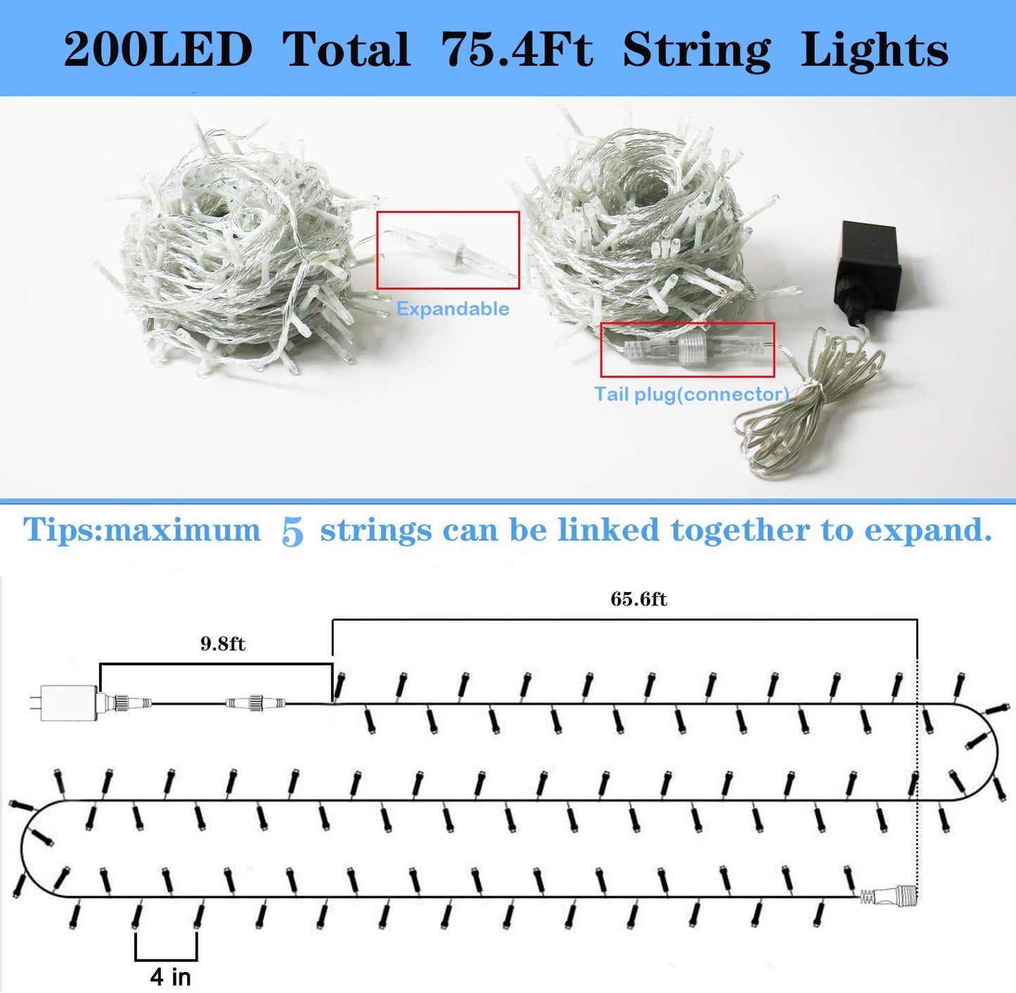 YAOZHOU Valentines' Day Christmas Decorations Pink Led String Lights,66Ft 200LED Fairy Lights Indoor Outdoor IP44 Waterproof 8 Modes, Decor