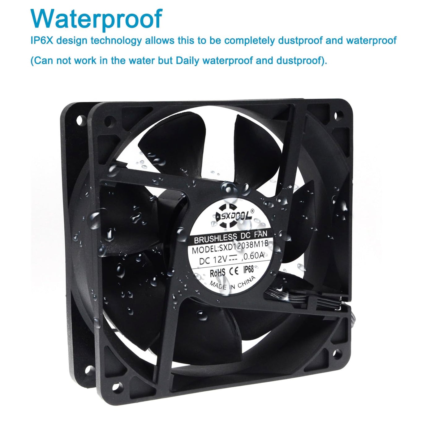 SXDOOL 120MM(120X120X38) High Speed CFM Waterproof Dustproof 12V Cooling Fan,Dual Ball Bearing 3600RPM