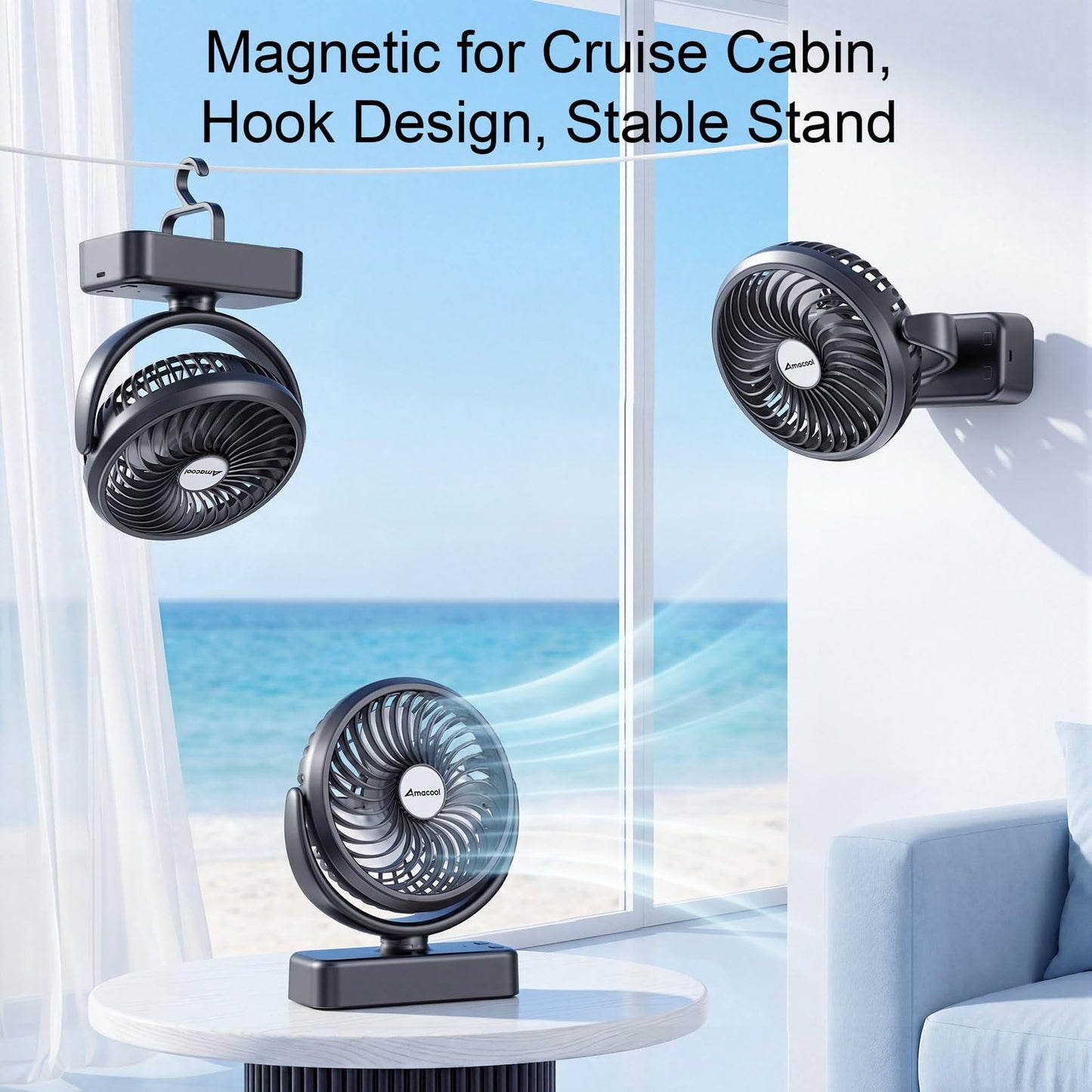 AMACOOL 10000mAh Magnetic Cruise Golf Cart Fan, Max 35H Running, Ultra-Compact, Birthday Golf Gifts for Men Dad Him Husband BBQ Grill, Camping Cruise