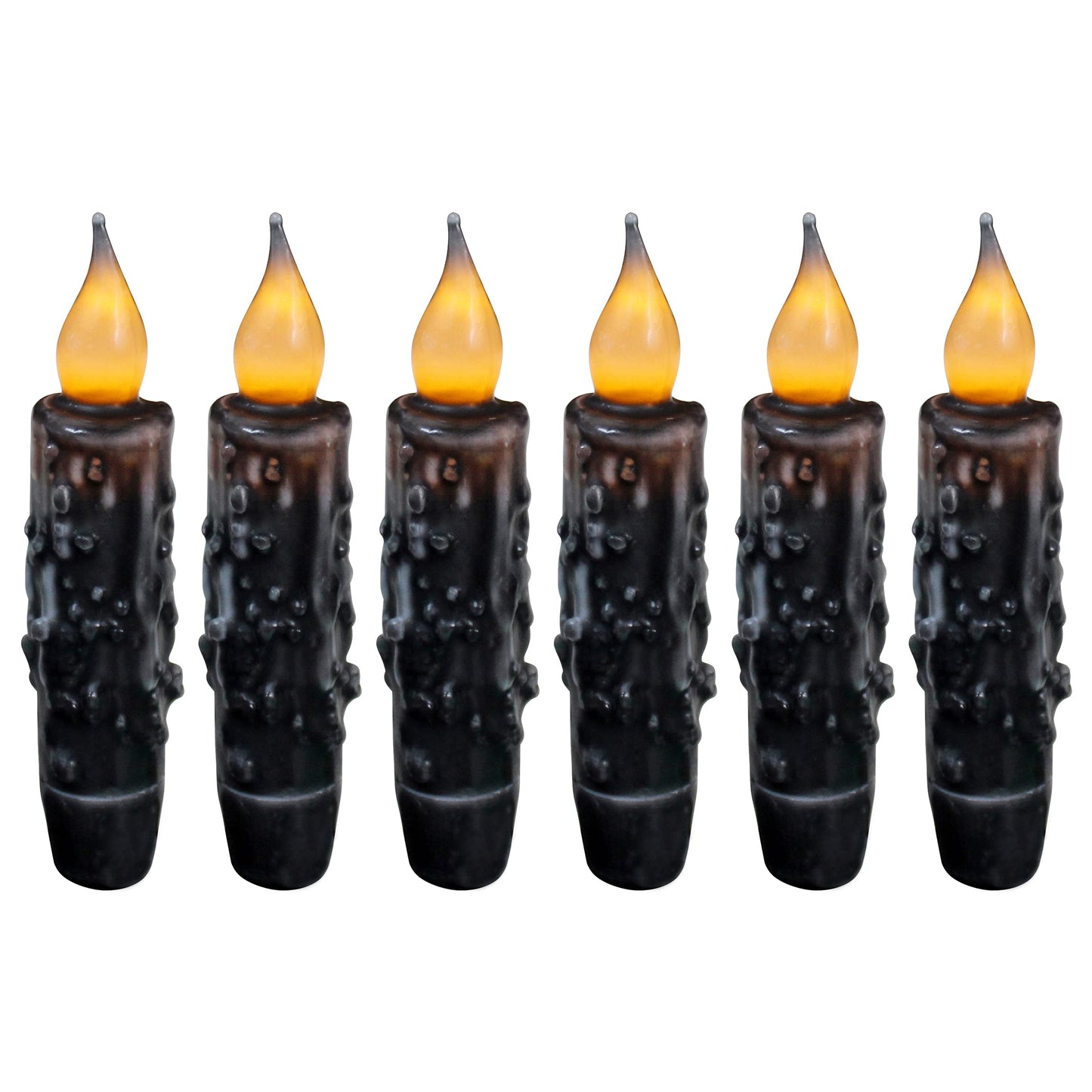 CVHOMEDECO. Real Wax Hand Dipped Battery Operated LED Timer Taper Candles Rustic Primitive Flameless Lights Décor, 4-3/4 Inch, Matt Black, 6 PCS in a