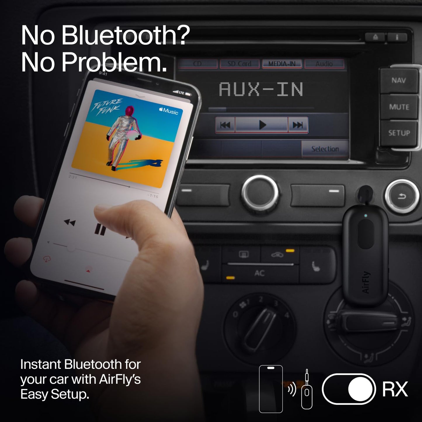 Twelve South AirFly Pro Bluetooth Wireless Audio Transmitter/Receiver for up to 2 AirPods/Wireless Headphones; Use with Any 3.5 mm Audio Jack, Black