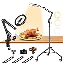 Ring Light Overhead Phone Mount with Casters, Dual-Purpose Floor/Desk Light Tripod for iPhone, Selfie Phone Tripod for Video Recording/Live