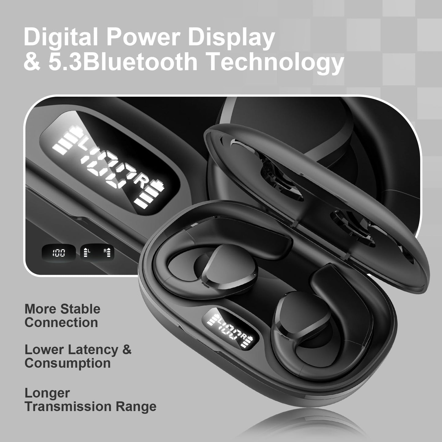 TTQ Open Ear Headphones, Bluetooth 5.3 Open Ear True Wireless Earbuds, Sports Earbuds with Earhooks, 60H Playtime, Wireless Charging Case & LED…