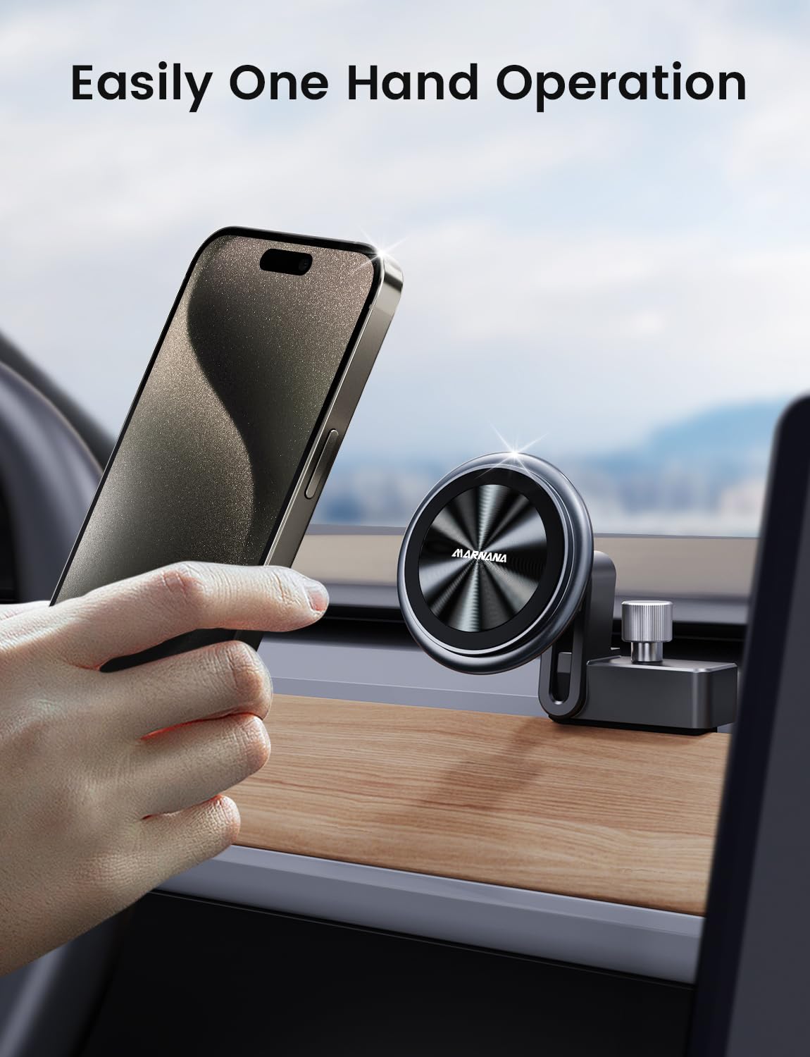 Marnana Phone Holder for Tesla Model 3/Y, for Magsafe Magnetic Universal Shock Absorption(6 Built-in Springs) Car Mount, 360 Degree Rotatable Phone