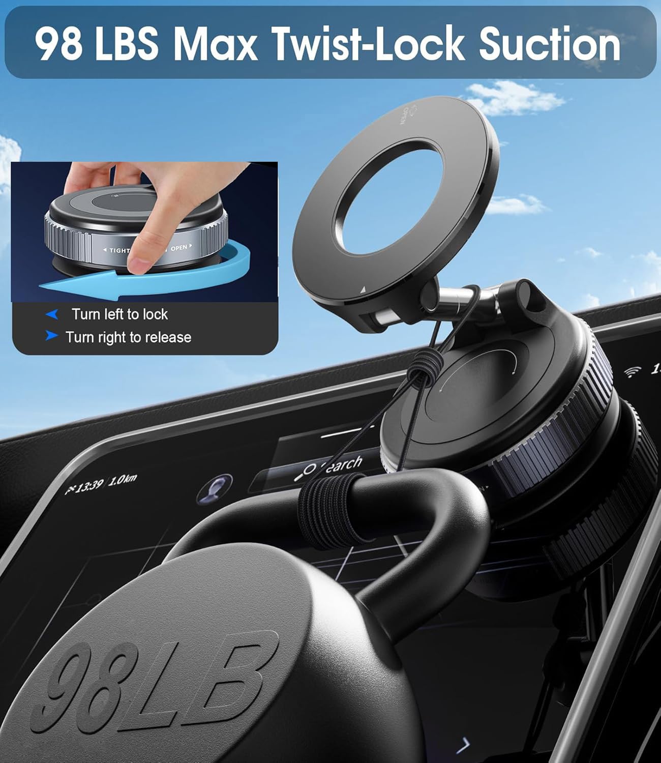 Velthorix 2026 Upgraded Vacuum Magnetic Car Phone Holder 360° Reinforced 98LBS Ultra Suction Cup Phone Mount for MagSafe Cell Phone Holders for Your