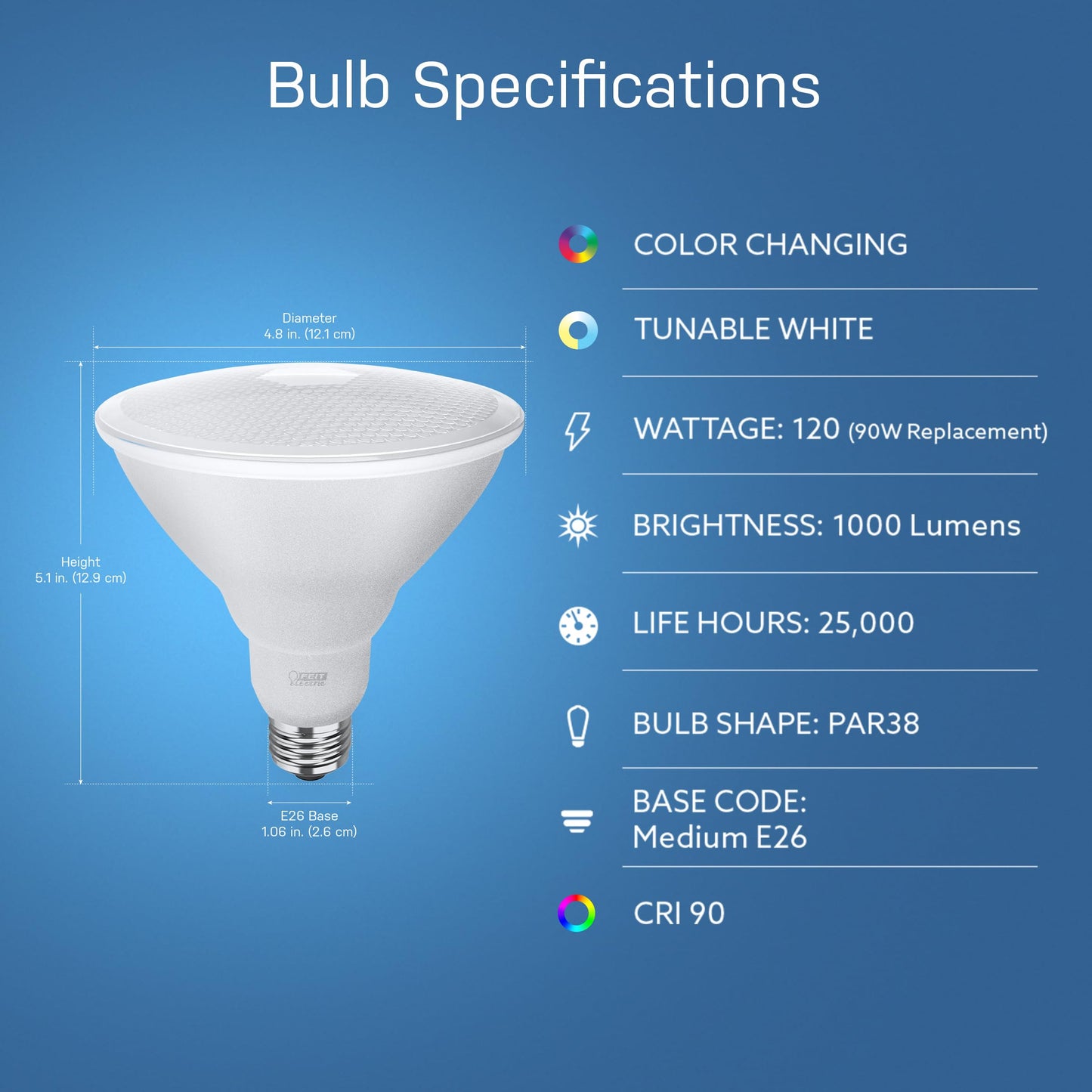 Feit Electric PAR38 LED Smart LED Light Bulb, 90W Eq, RGB Color Changing
