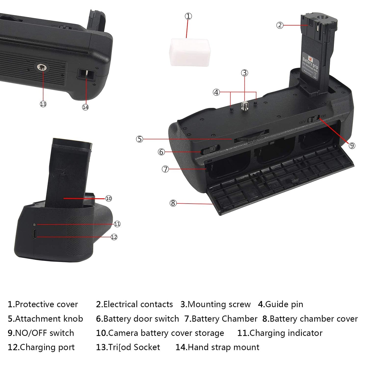 DSTE Blackmagic Design Pocket Cinema Camera 6K/4K Battery Grip with 3pcs LP-E6 Battery