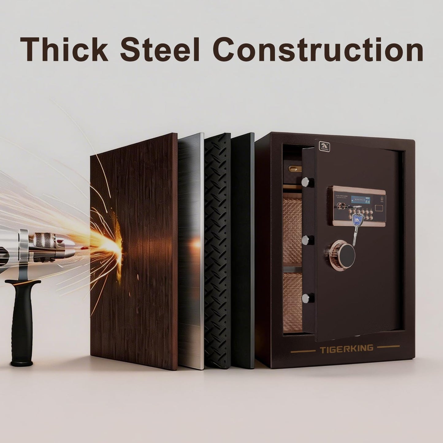TIGERKING 3.47 Cuft Large Heavy Duty Safe Box, Digital Security Home Safe with Combination Lock Built-in Lockable Box, Dual Alarm System Safes