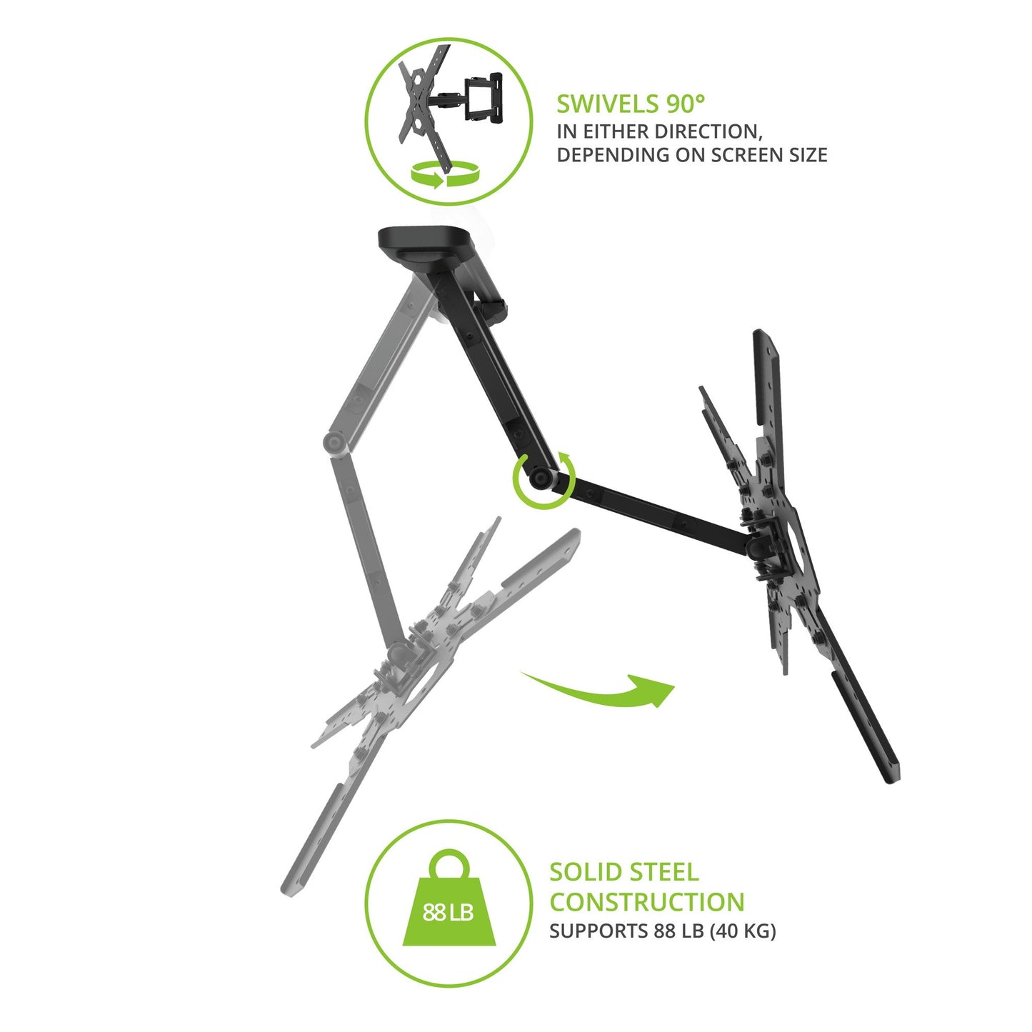Kanto PS300 Full Motion Articulating TV Wall Mount for 26-inch to 60-inch TVs | Low Profile & 22" Extension | VESA Compatible up to 400 x 400 | Black