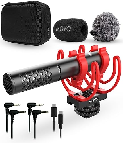 Movo X1-Mini Video Shotgun Mic for Camera - Supercardioid 3.5mm/USB-C Analog/Digital Camera Microphone for DSLR, iPhone and Android Smartphones