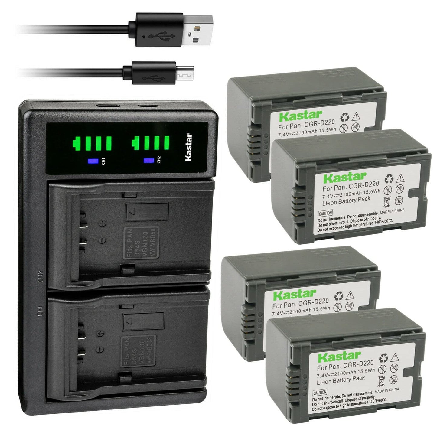 Kastar 4-Pack CGR-D16S Battery and LTD2 USB Charger Compatible with Panasonic AG-AC90 AG-AC90P AG-AC90PJ AG-AC90PX AG-DVC7 AG-DVC7P AG-DVC15 AG-DVC15P