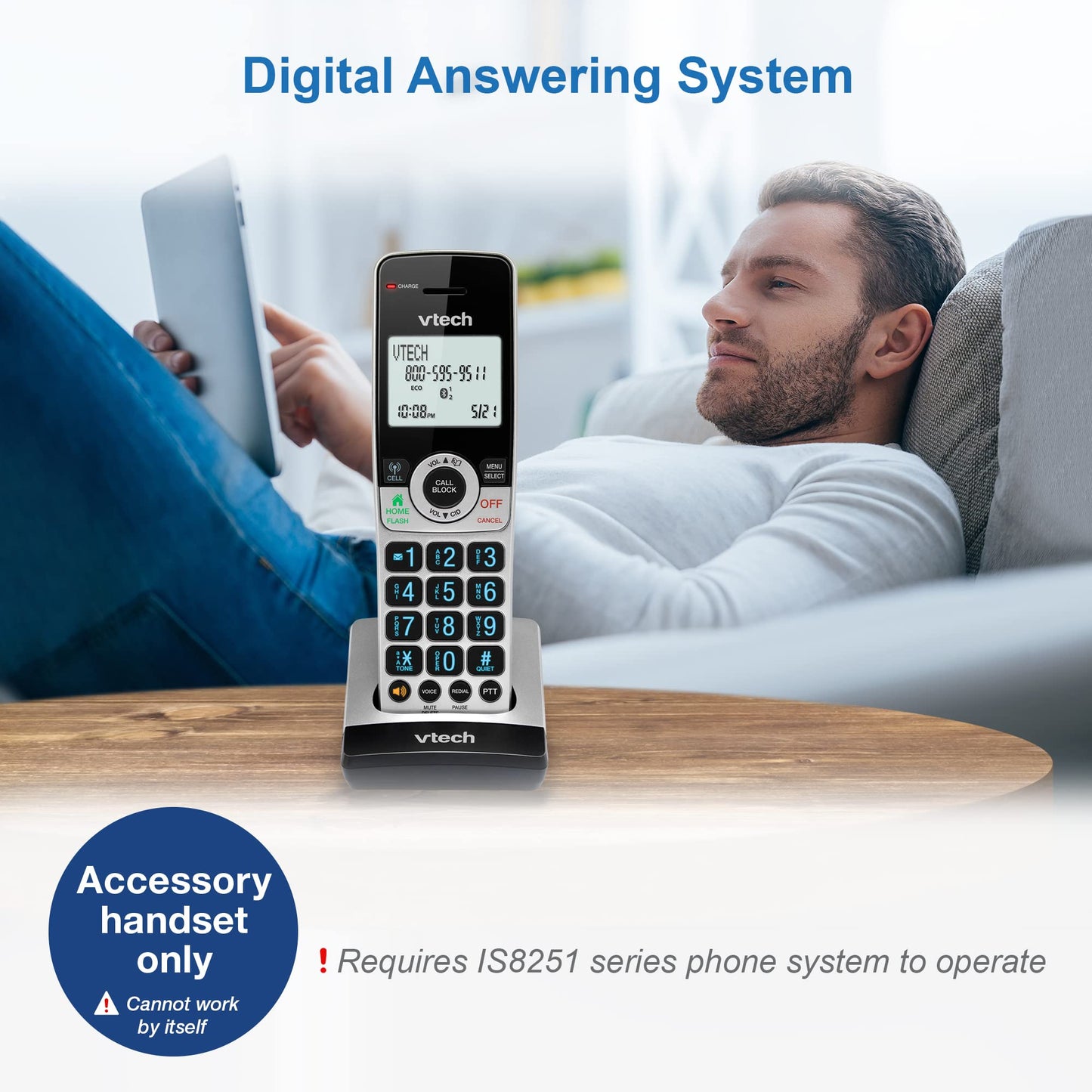 VTech IS8201 Additional Handset for IS8251 Business Grade Cordless Phone Series, Perfect for Home Office, Smart Call Blocking, Answering System