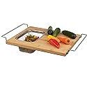 Cutting Board with Strainer - 2 in 1 Adjustable Bamboo Chopping Board with Removable Stainless Steel Colander for Over the Sink by Classic Cuisine