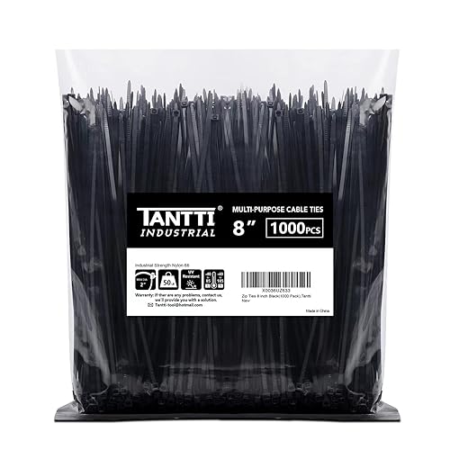 Zip Ties 8 inch Black Zip Ties 1000 Pack, Wire Ties with 50lb Tensile Strength, UV Resistant Cable Ties, Self-locking Plastic Ties for Indoor