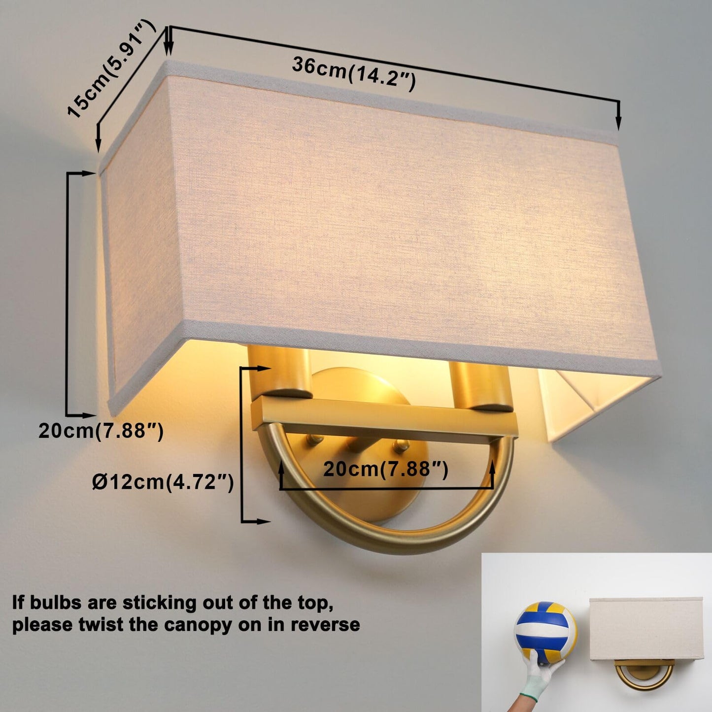 Yosoan Linen Fabric Cloth Boho Gold Brass Wall Sconce Stairwell Fixture Light, 2-Light Indoor Hardwired Dual Vanity Wall Mount Vintage Antique Metal