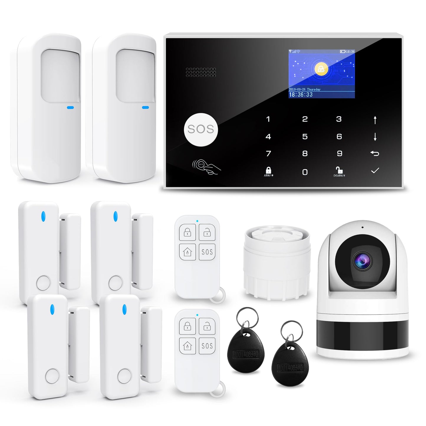 Wireless Home Alarm System, 13pcs GSM SMS 2G WiFi Full Burglar Alarm System, Siren Alarm with PIR, Door Window Sensor, Camera, Remote Control