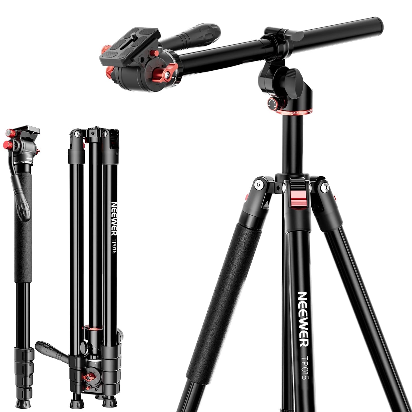 NEEWER Basics Overhead Camera Tripod Monopod with Fluid Head & Horizontal Center Column, 75.4 Inch Tall Metal DSLR Video Travel Stand, Arca Type QR