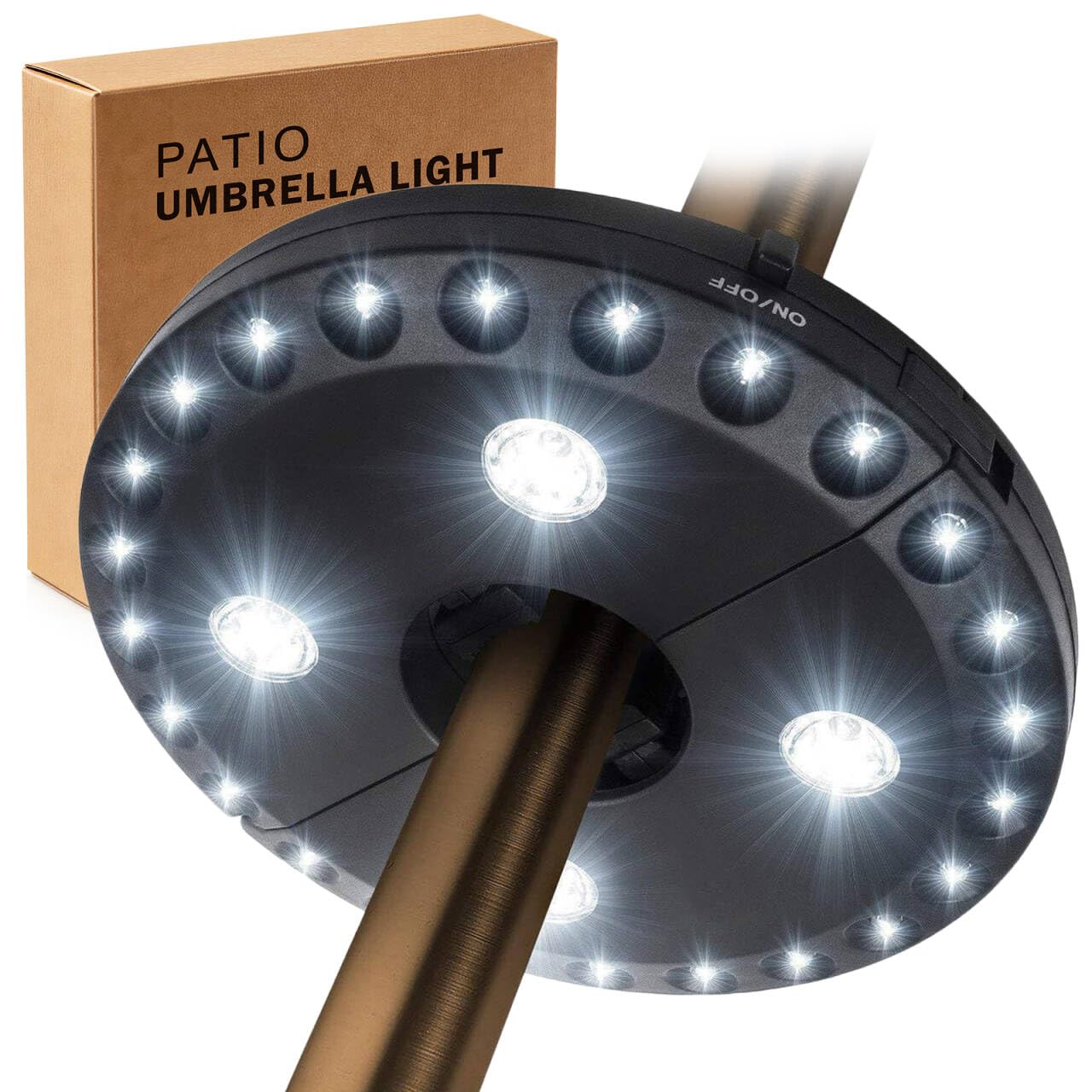 OYOCO Patio Umbrella Light 3 Brightness Modes Cordless,with 28 Cool White LEDs-4 * AA Battery Operated Umbrella Lights,Fits 1.15"-2" Umbrella
