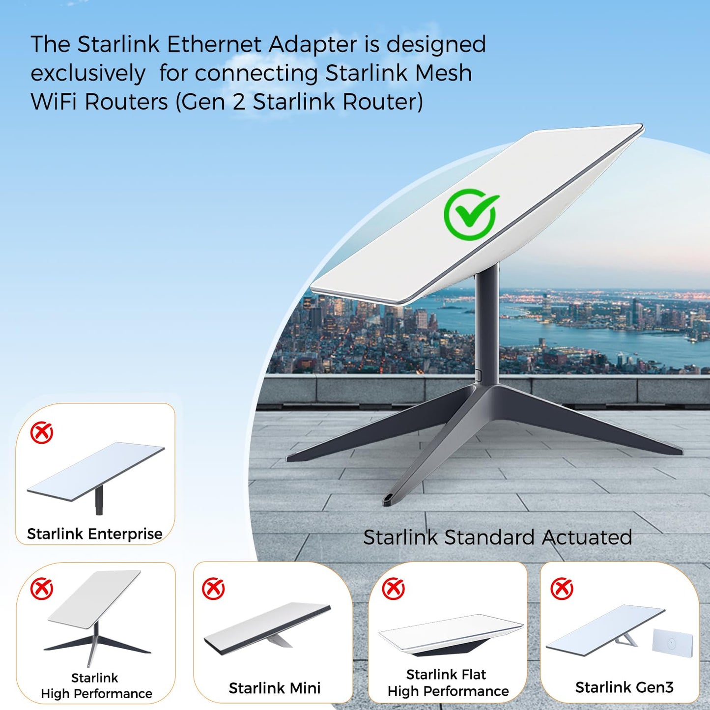 Starlink Ethernet Adapter V2, Compatible with Gen 2 Starlink Rectangular Dish and Mesh WiFi Router, Converts Starlink to RJ45 Gigabit Ethernet