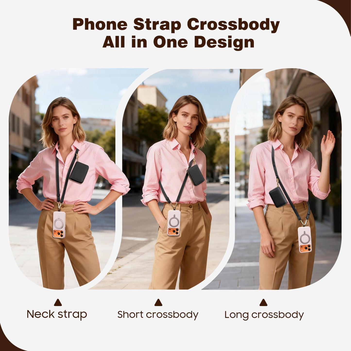 TiMOVO Phone Lanyard, Strap with Leather Wallet Pouch, Universal Crossbody Phone Lanyard Adjustable Neck Strap, Compatible with Most Smartphones