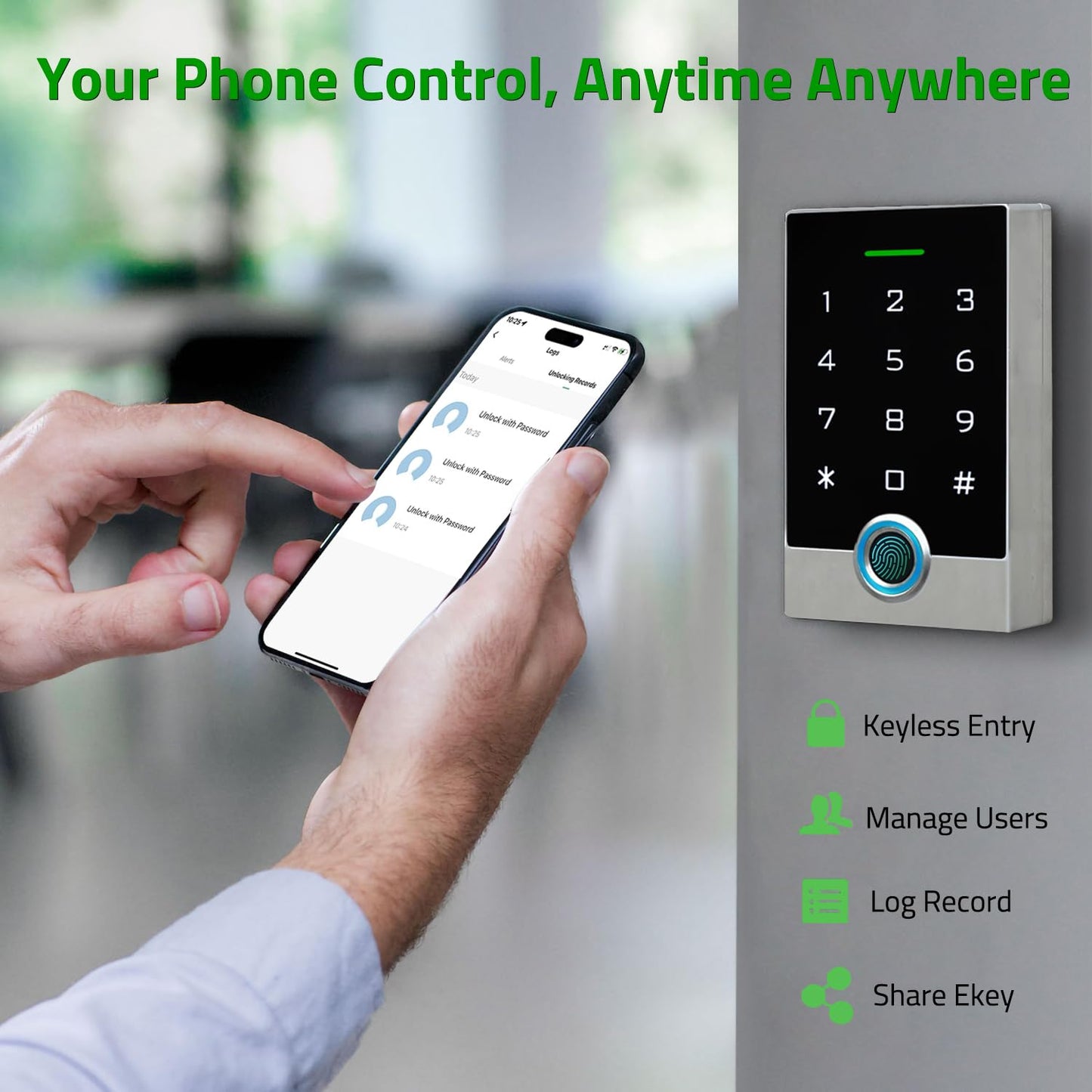 Wireless WiFi TUYA Access Control System, Fingerprint Password Stand-Alone Door Access Control Keypad with ID Keyfob, WG26/34 EM Card Reader Access