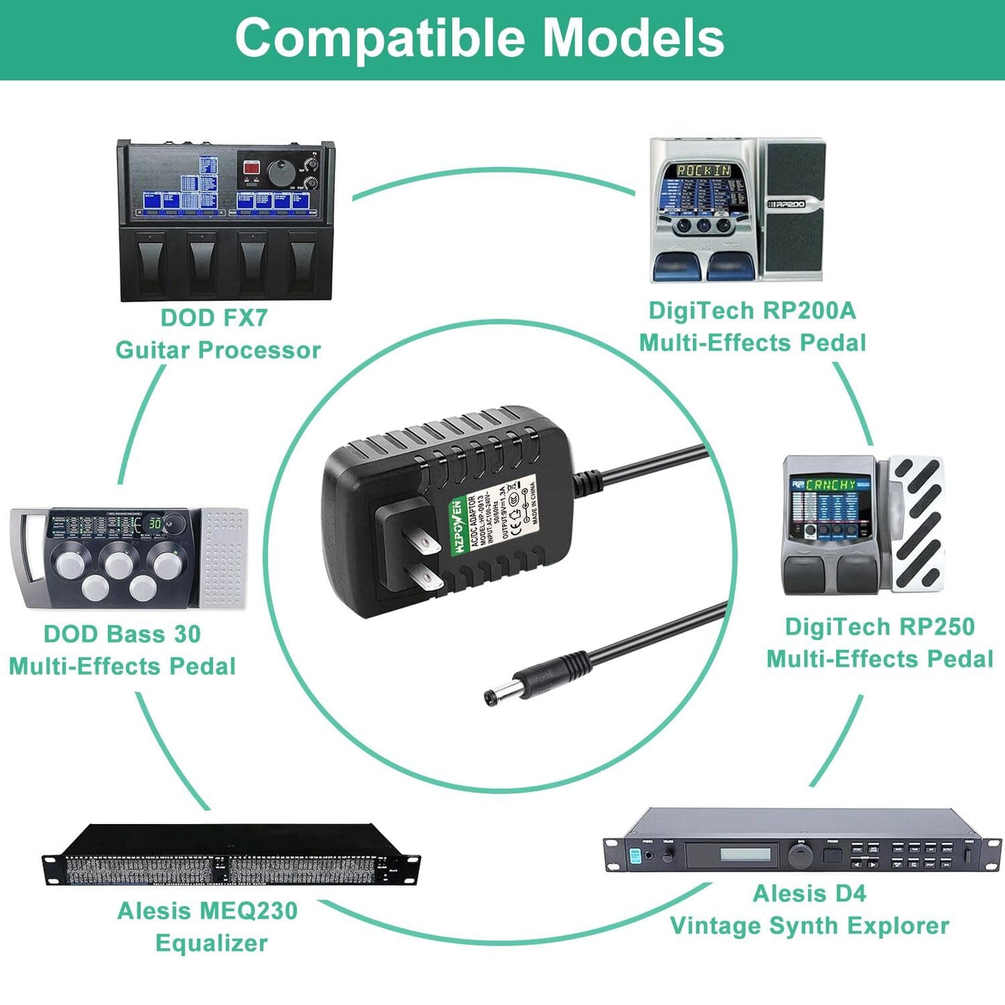 9V 1.3A Power Supply Compatible with Digitech Whammy Jamman Guitar Drop Pedal RP355 RP350 RP100 RP200A RP250 RP255 RP150 RP1000 Multi Effects…