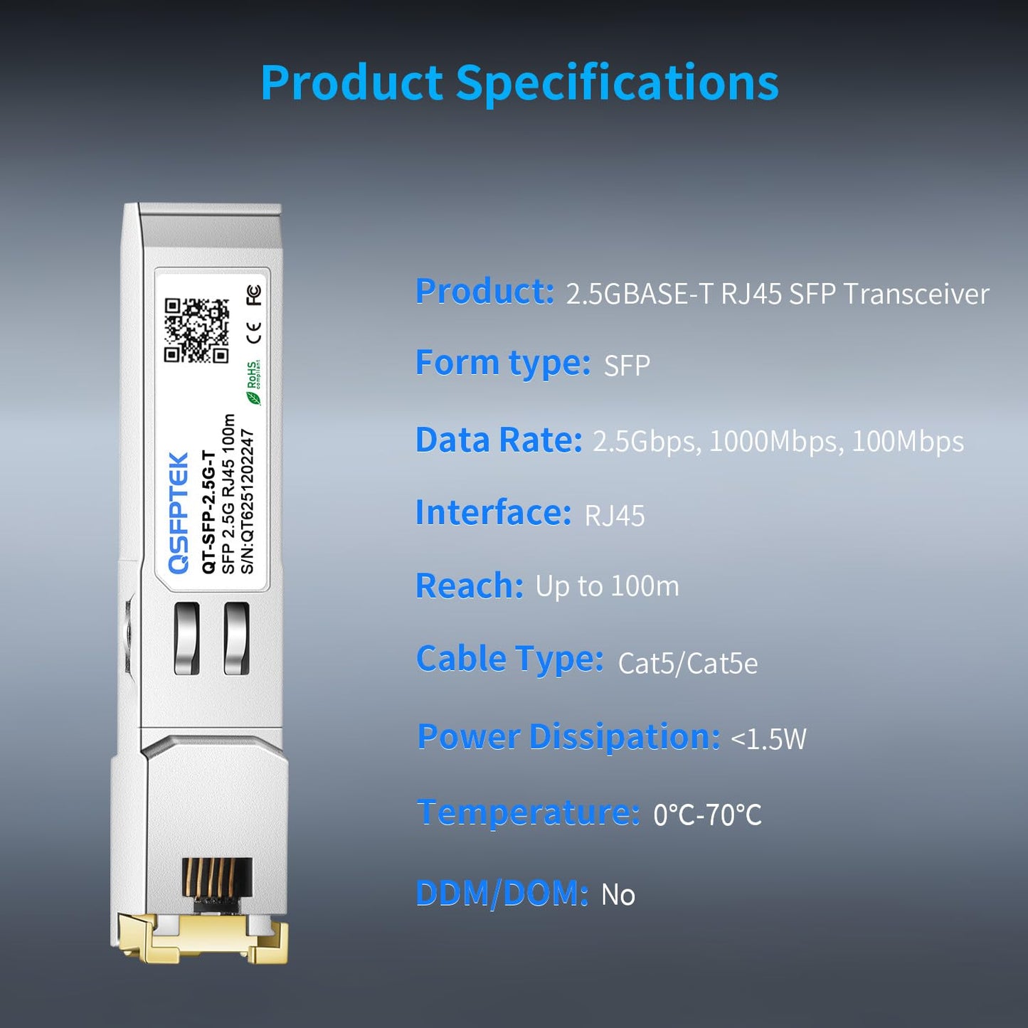 QSFPTEK 2.5Gbase-T Network Transceivers, 2.5G SFP to RJ45, 2.5gb Copper Module Mini Gbic Compatible Ubiquiti, 100m, Other Open Switches-4 Pack