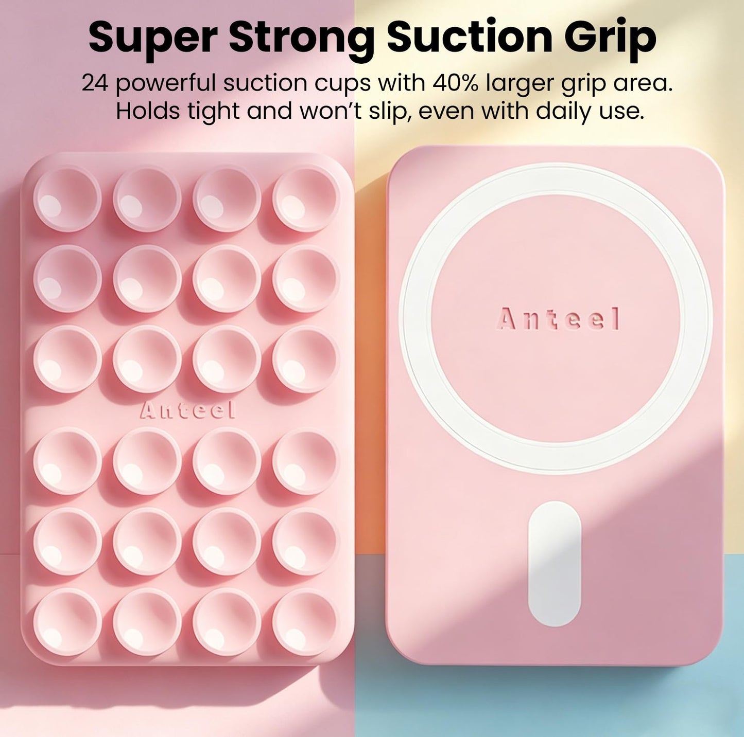 Anteel 2026 Upgraded Magnetic Suction Phone Holder, Clear Silicone Suction Sticky Grip Holder for iPhone 12 13 14 15 16 17 Series, Suction Mirror