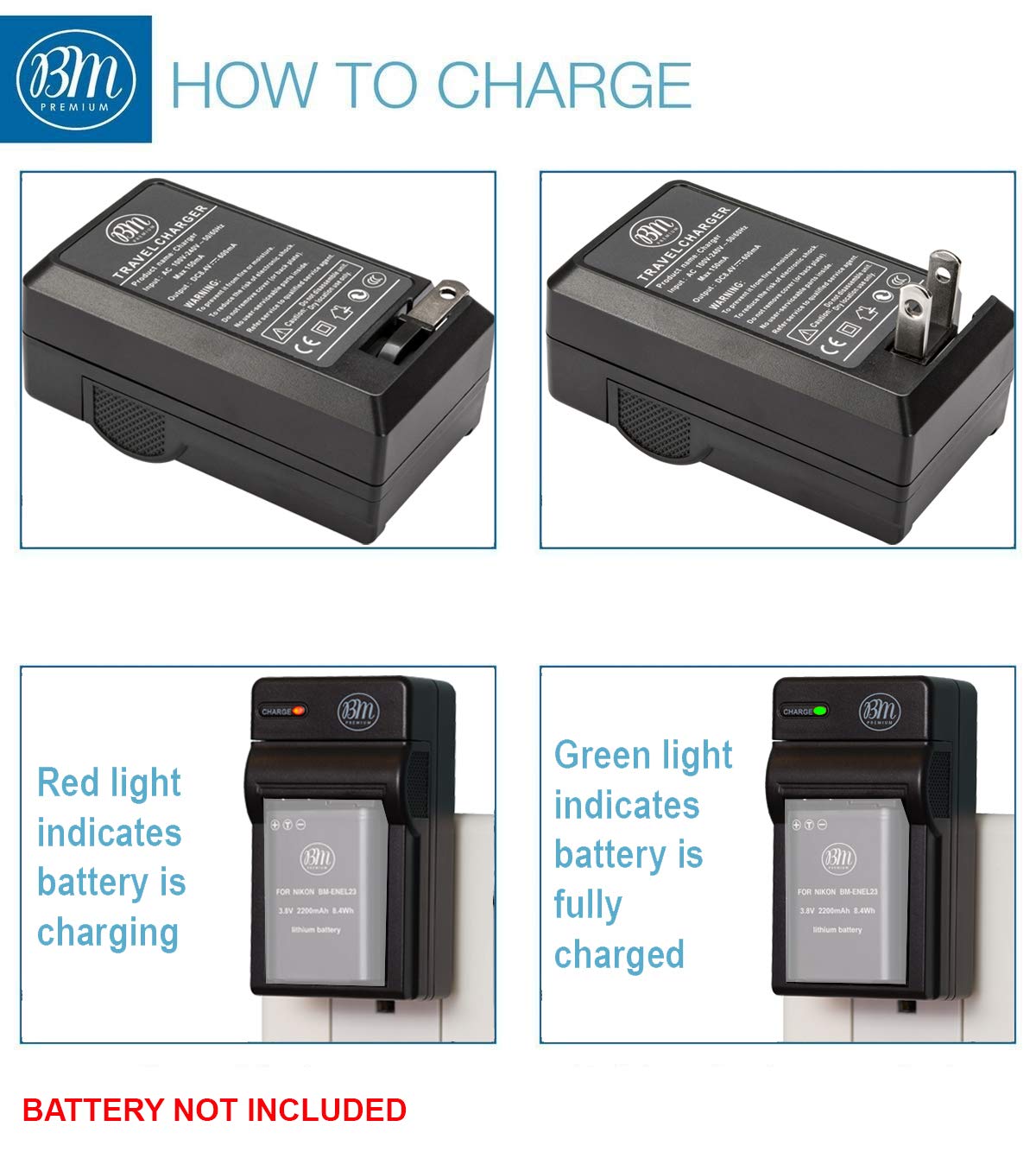 Big Mike's D-LI90 Battery Charger for Pentax K-1, K-01, K-3, K-5, K-5 II, K-5 IIs, K-7, SLR 645D Digital Cameras - 8.4V DC Output