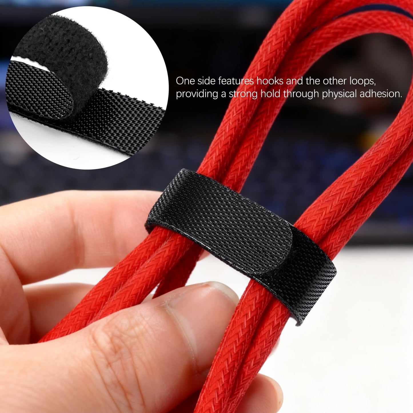 60-Pack Reusable Nylon Cable Ties - Adjustable Hook and Loop Cord Organizer Straps for Home, Office, and Outdoor Use