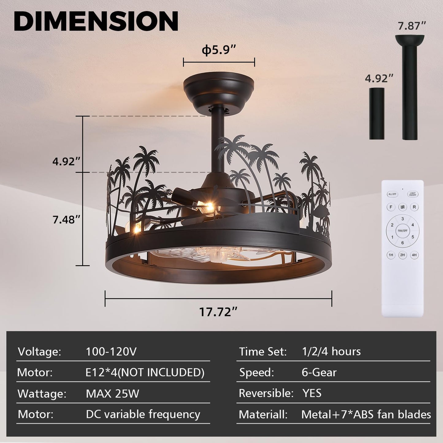 Merexcint Rustic Island Style Ceiling Fan with Light and Remote, 18 Inch