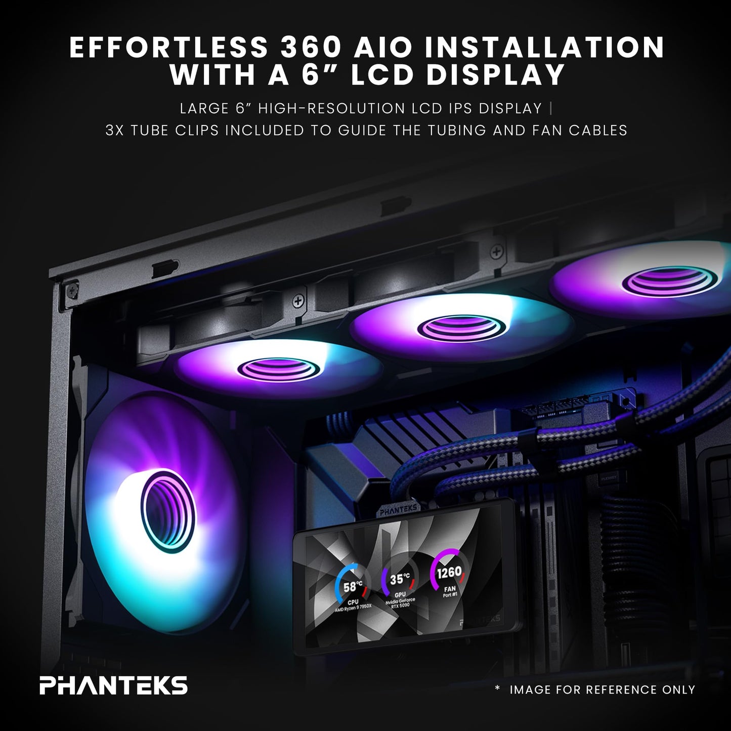 Phanteks Glacier One 360M25-LCD AIO Liquid CPU Cooler, 6” IPS LCD HD Display, 120mm M25 Gen2 D-RGB Fans, High-Performance Copper Cold Plate, Intel