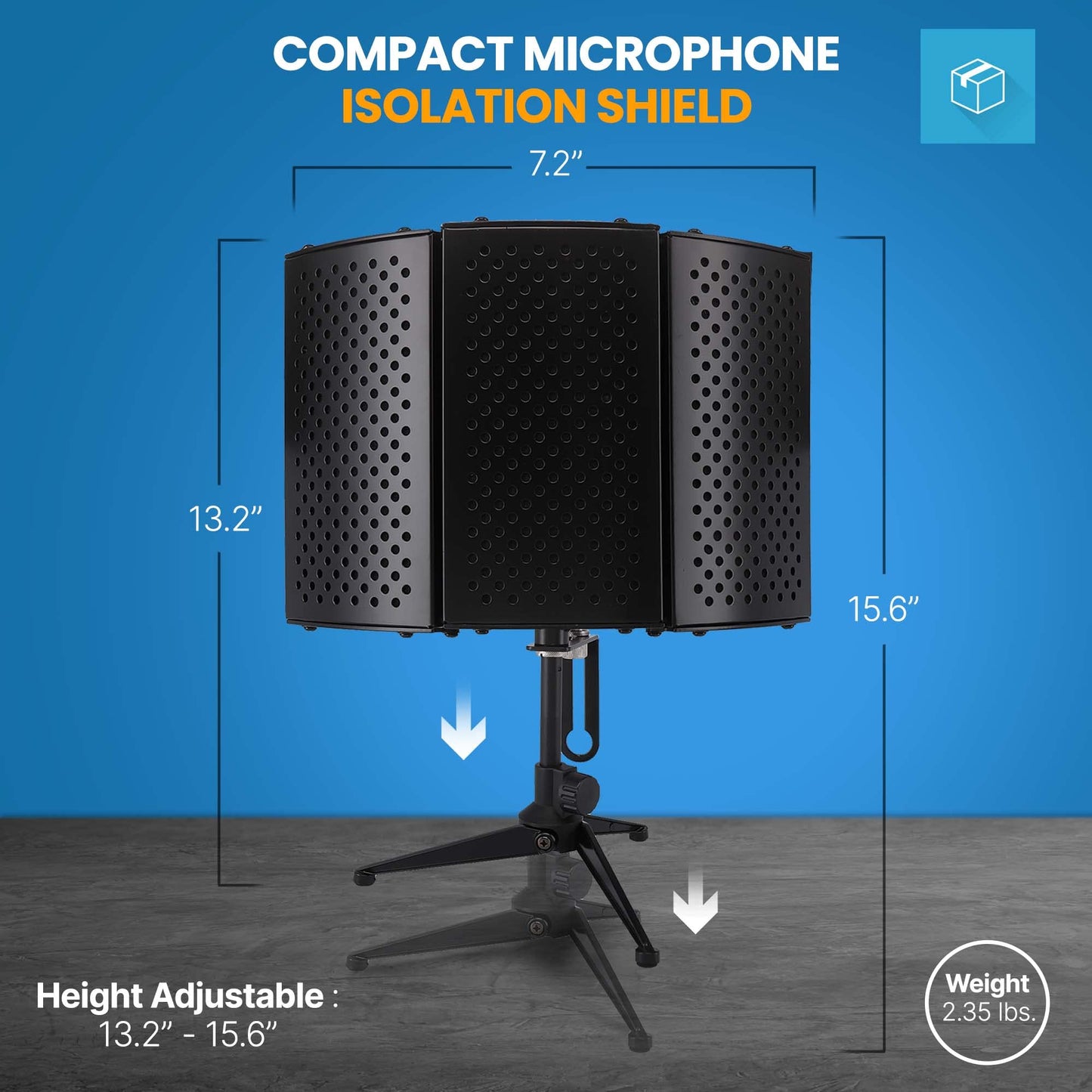 Pyle Compact Microphone Isolation Shield - Portable Studio Mic Sound Dampening Foam Reflector with Adjustable Panels, Acoustic Foam, Tabletop Tripod
