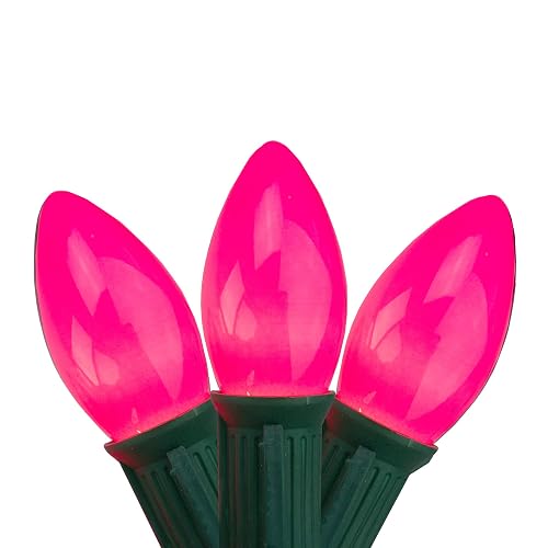 Northlight Set of 25 Opaque Pink C9 Christmas Lights - Green Wire