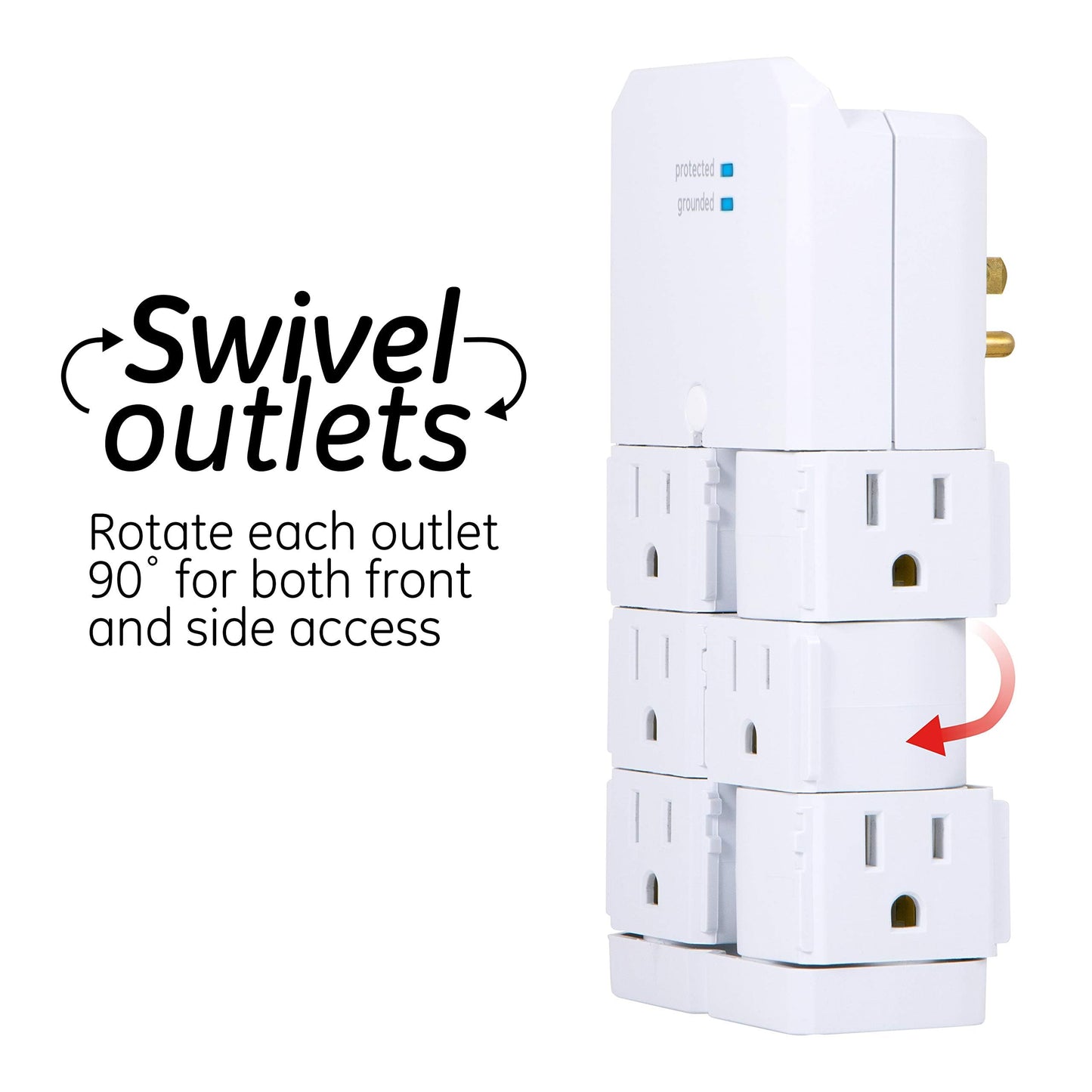 GE Pro 6-Outlet Surge Protector Tap with Swivel Outlets, White, 90 Degree Rotating Outlets, 1080 Joules, 37063
