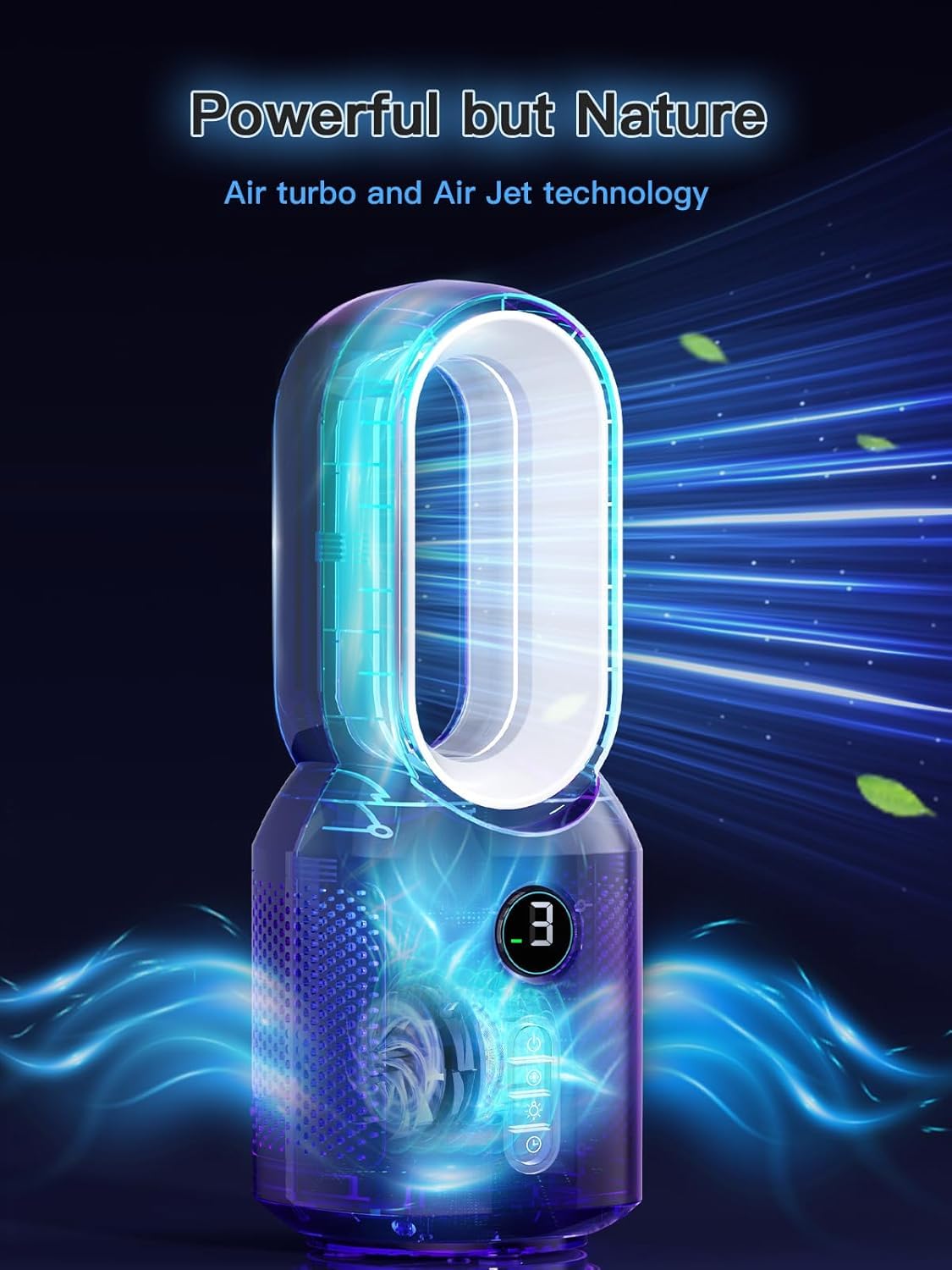 let'me Desk Fan, Small Bladeless Table Fan, Small Fan with 3 Speeds and Night Light, Quiet Desk Fan for Personal, Bedroom, Office, Nightstand