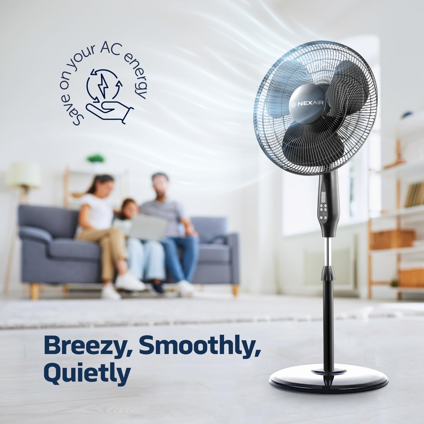 NEXAIR Oscillating 16 Inch Pedestal Stand Up Quiet Operating Room Fan With Remote Control, 3 Speed, with Adjustable Height, Standing Fan Great