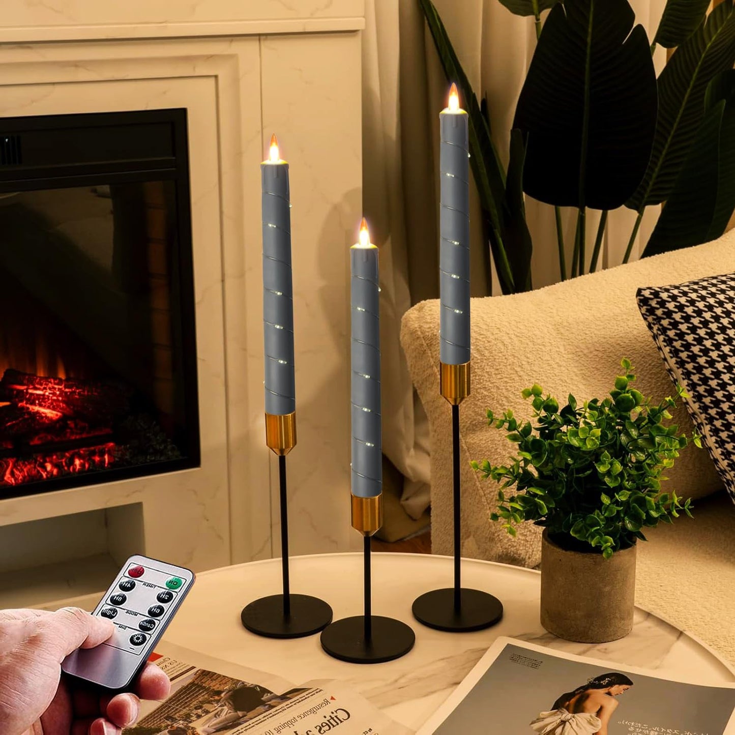 Flameless Candle, (Conical) Patented Starlight String, LED Candle, 11-Key Timing Remote Control, Battery Powered, Dance Flicker Flame, 6 Packs