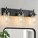 GoYeel Vanity Lighting Fixtures, Matte Black Bathroom Light Fixtures 3-Light Black Wall Sconce with Clear Glass Lampshade for Bedroom Hallway Living