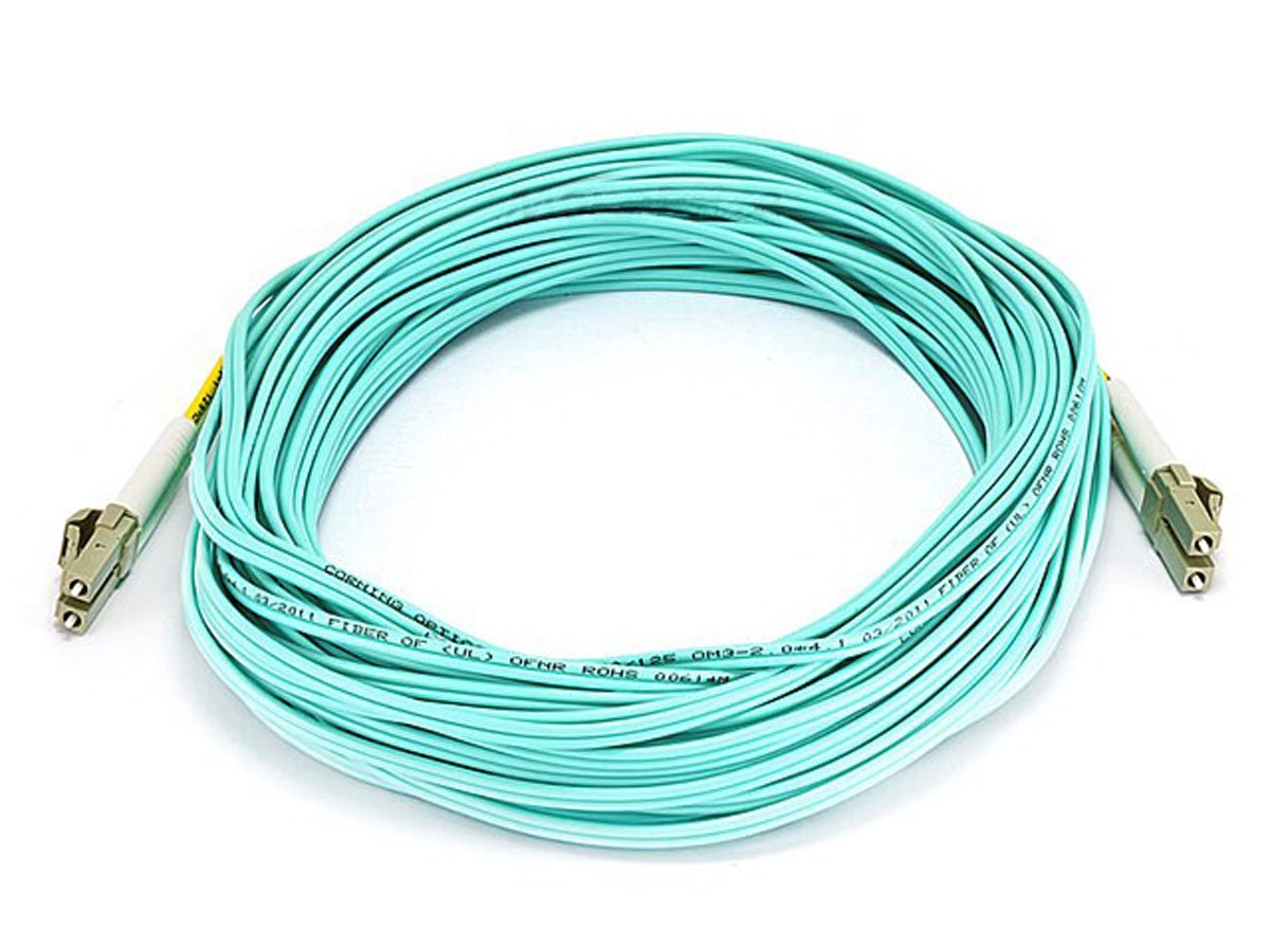 Monoprice 10Gb Fiber Optic Cable, LC/LC, Multi Mode, Duplex - 15 Meter (50/125 Type) - Aqua