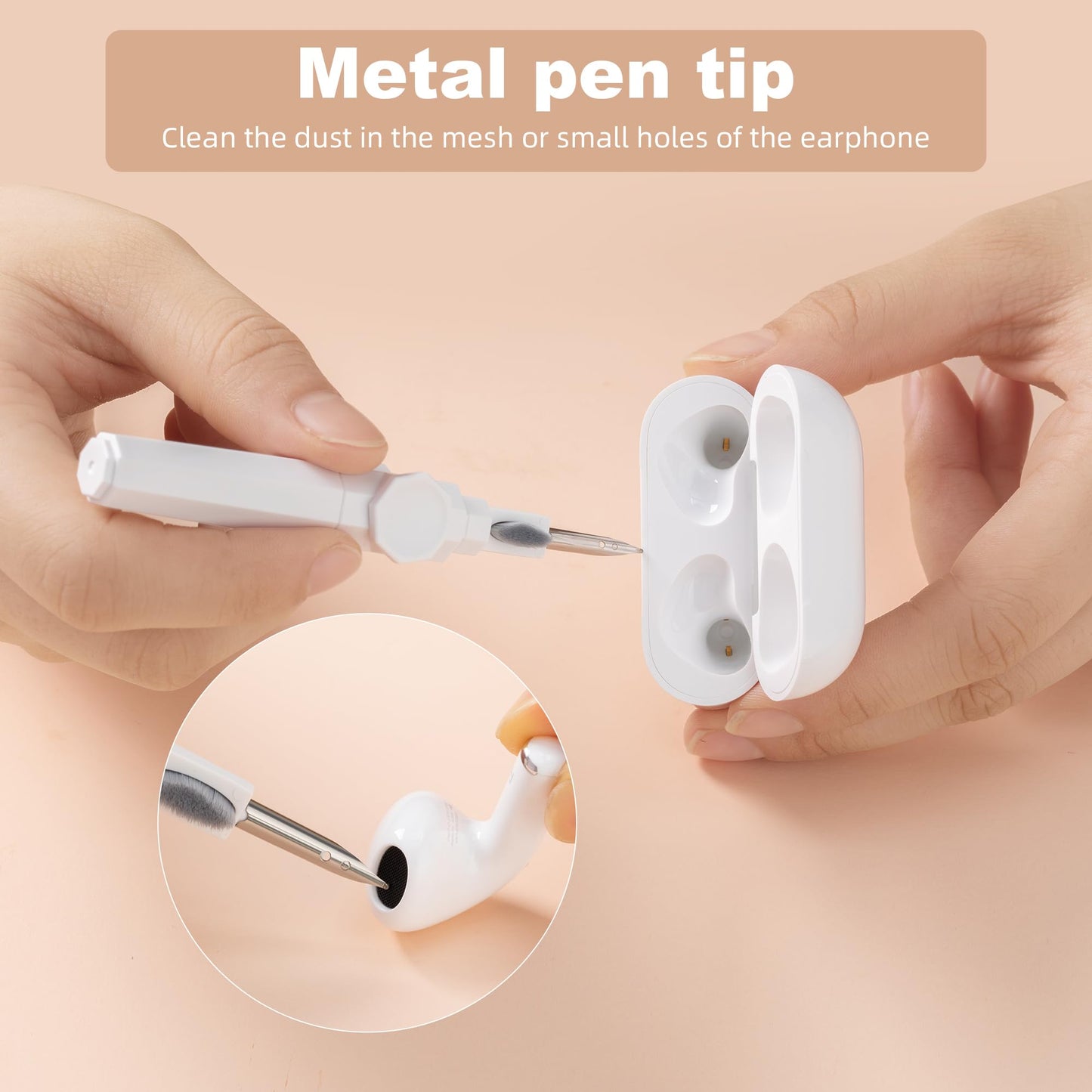 360° Rotating Cleaner Kit for Airpods Pro 1 2 3 Multi-Function Cleaning Pen with Soft Brush Flocking Sponge for Bluetooth Earphones Case Cleaning